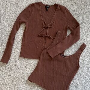 Aqua Ribbed Tie Top and Cardigan